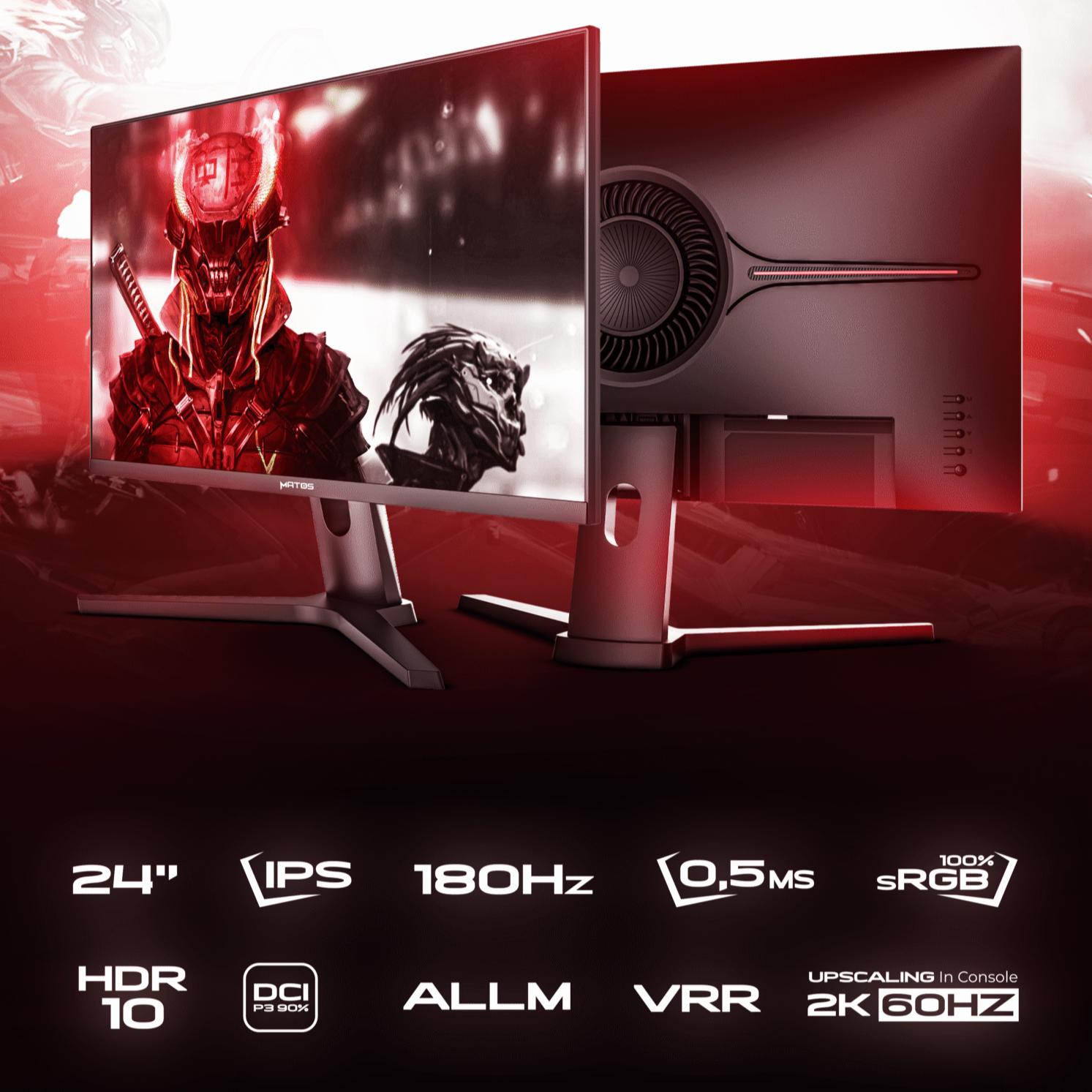 MONITEUR MATOS MSG238 CHALLENGER 180HZ IPS 24 POUCE BLACK FHD CONSOLE UPSCALING 2K 60HZ